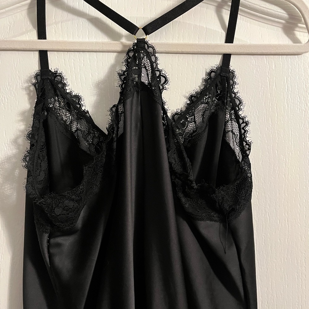Forever 21 Black Satin Lace Slip with Racerback Detail